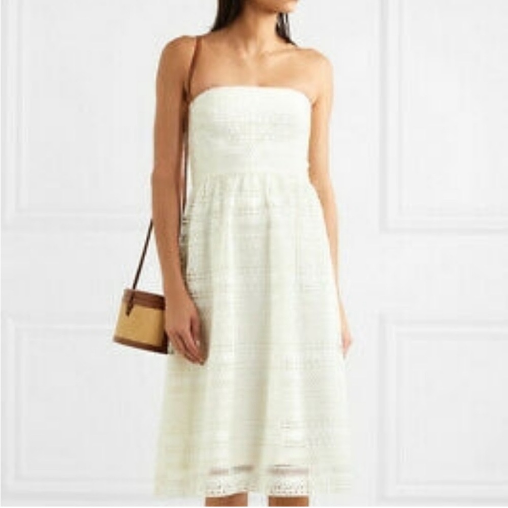 J. Crew White Strapless Mixed Lace Midi Dress